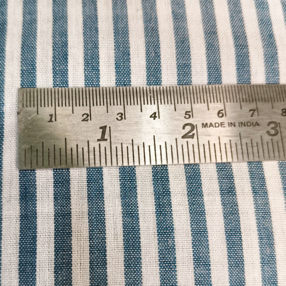 Cotton Handloom Fabric Ocean Blue pencil stripe