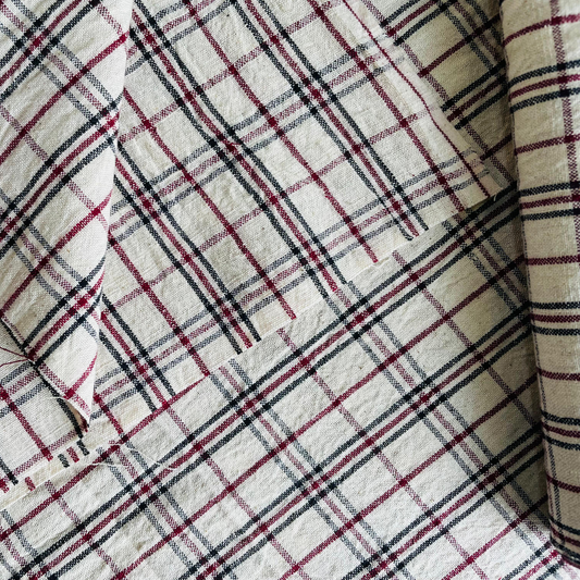 Cotton Khadi Fabric black brown checks