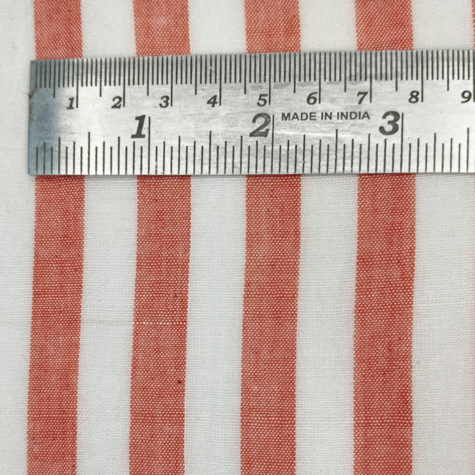 Cotton Handloom Fabric White orange striped