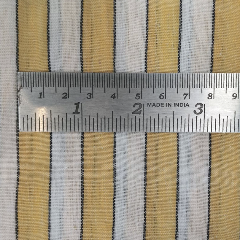 Cotton Khadi Fabric White yellow striped