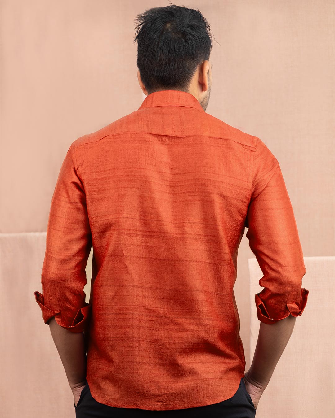 Tussar Full Sleeve Shirt Saffron