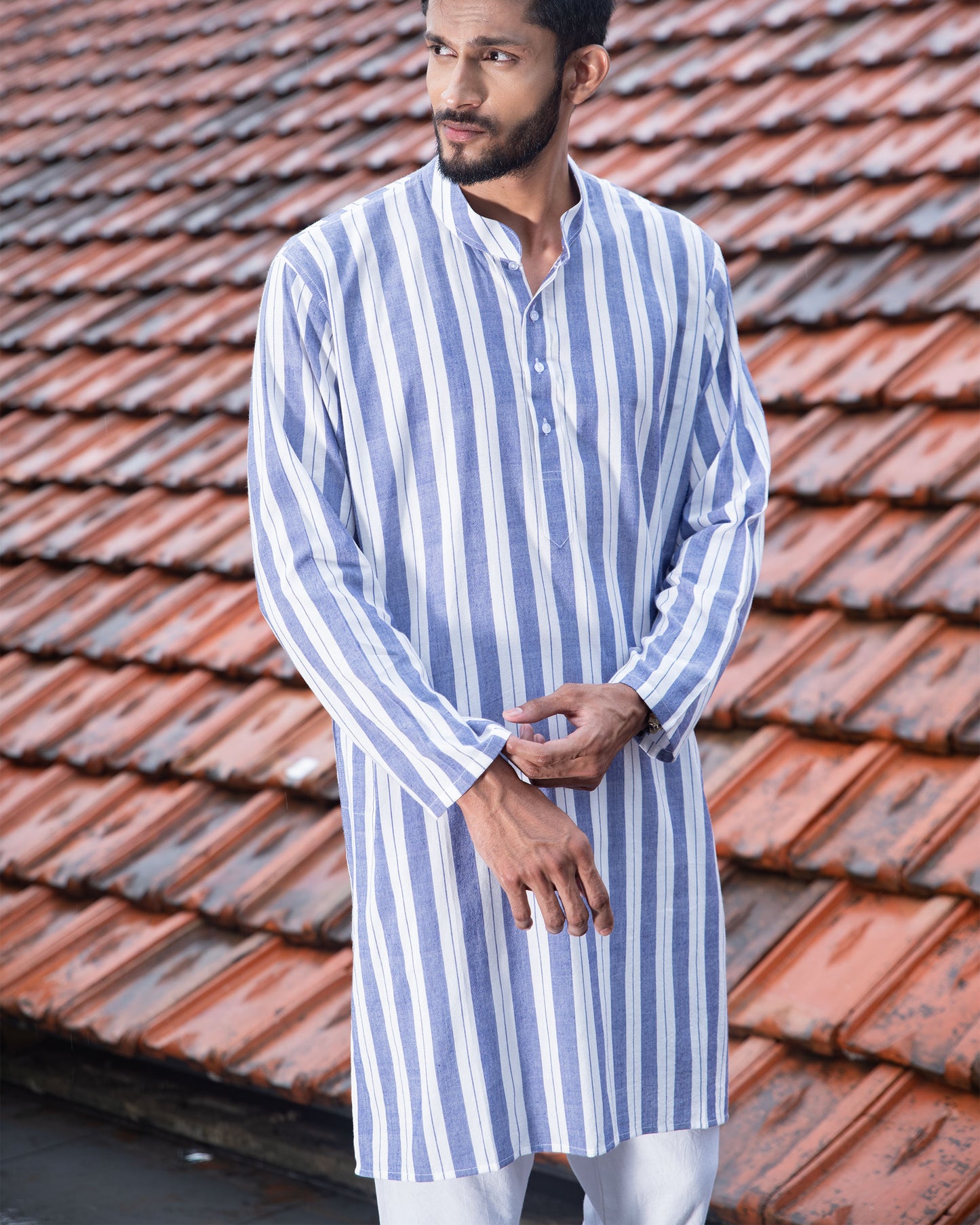 Handloom Long Kurta Light Purple Stripe