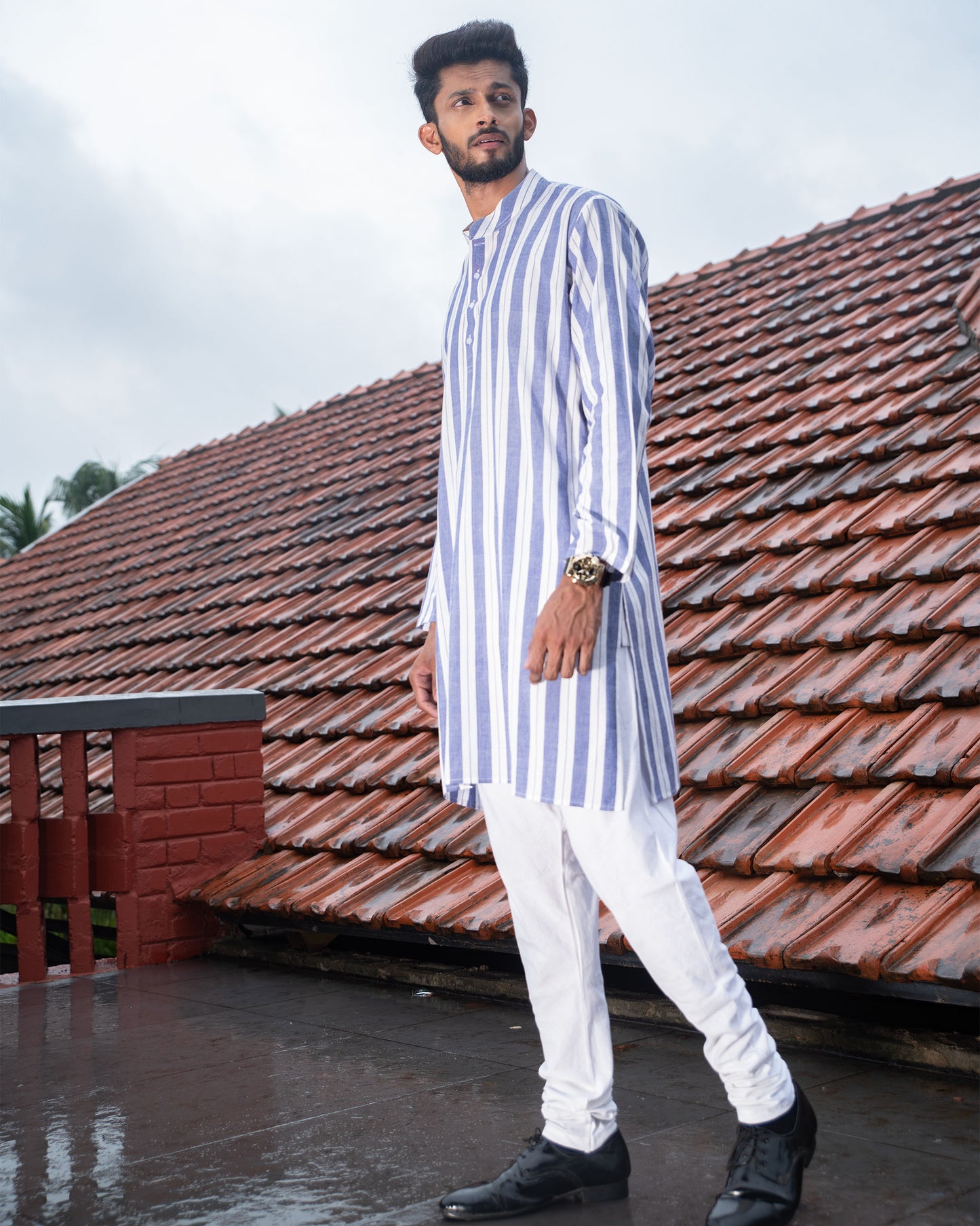 Handloom Long Kurta Light Purple Stripe