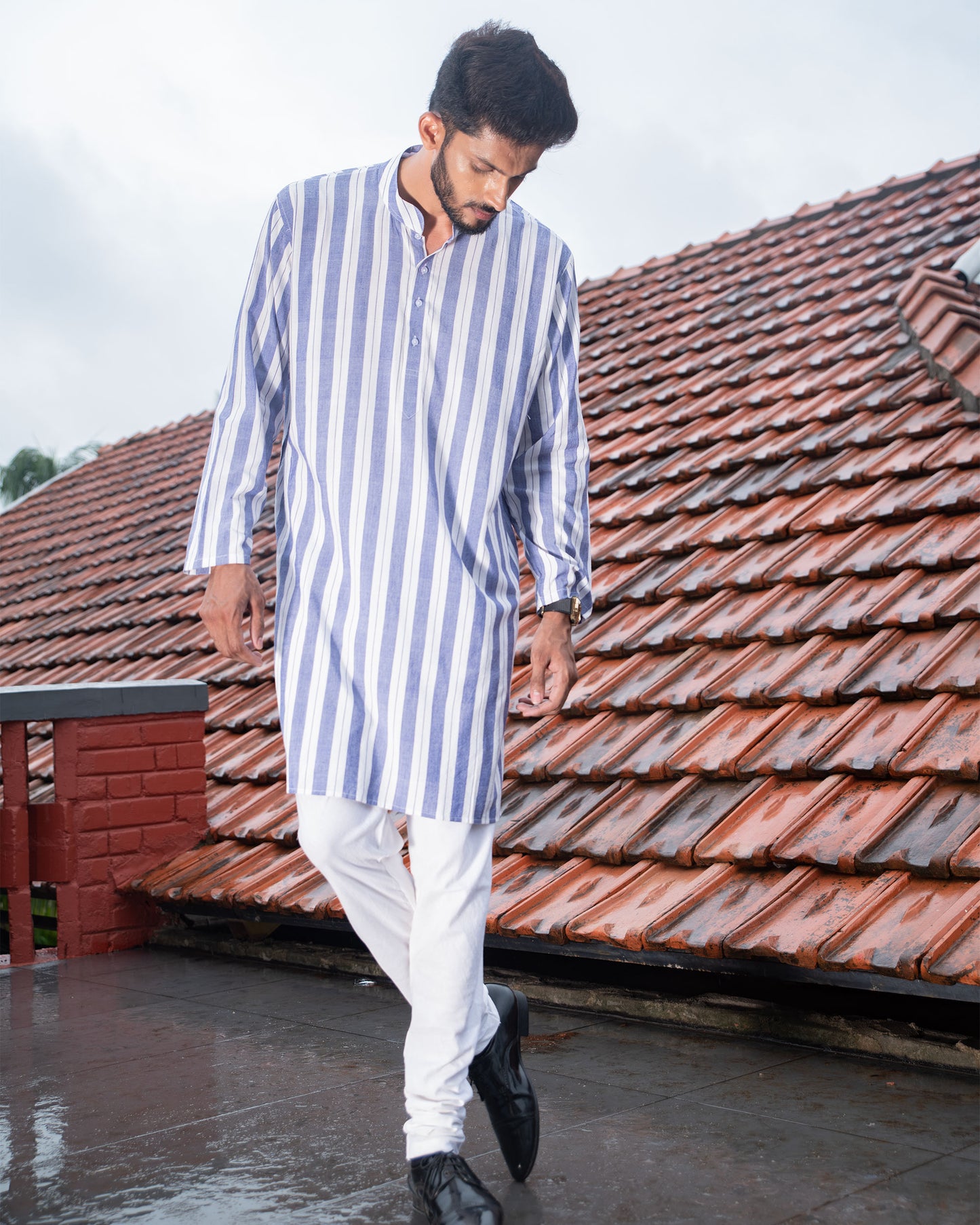 Handloom Long Kurta Light Purple Stripe