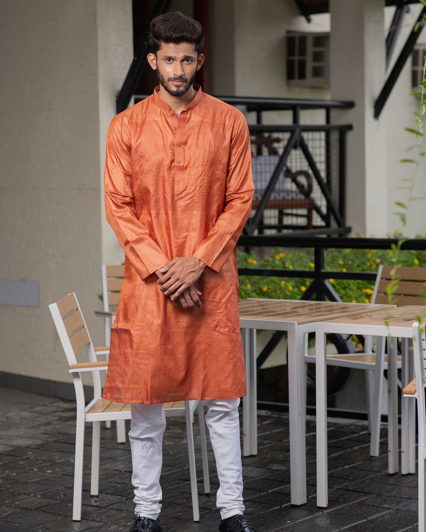 Tussar Handloom Long Kurta (Saffron)