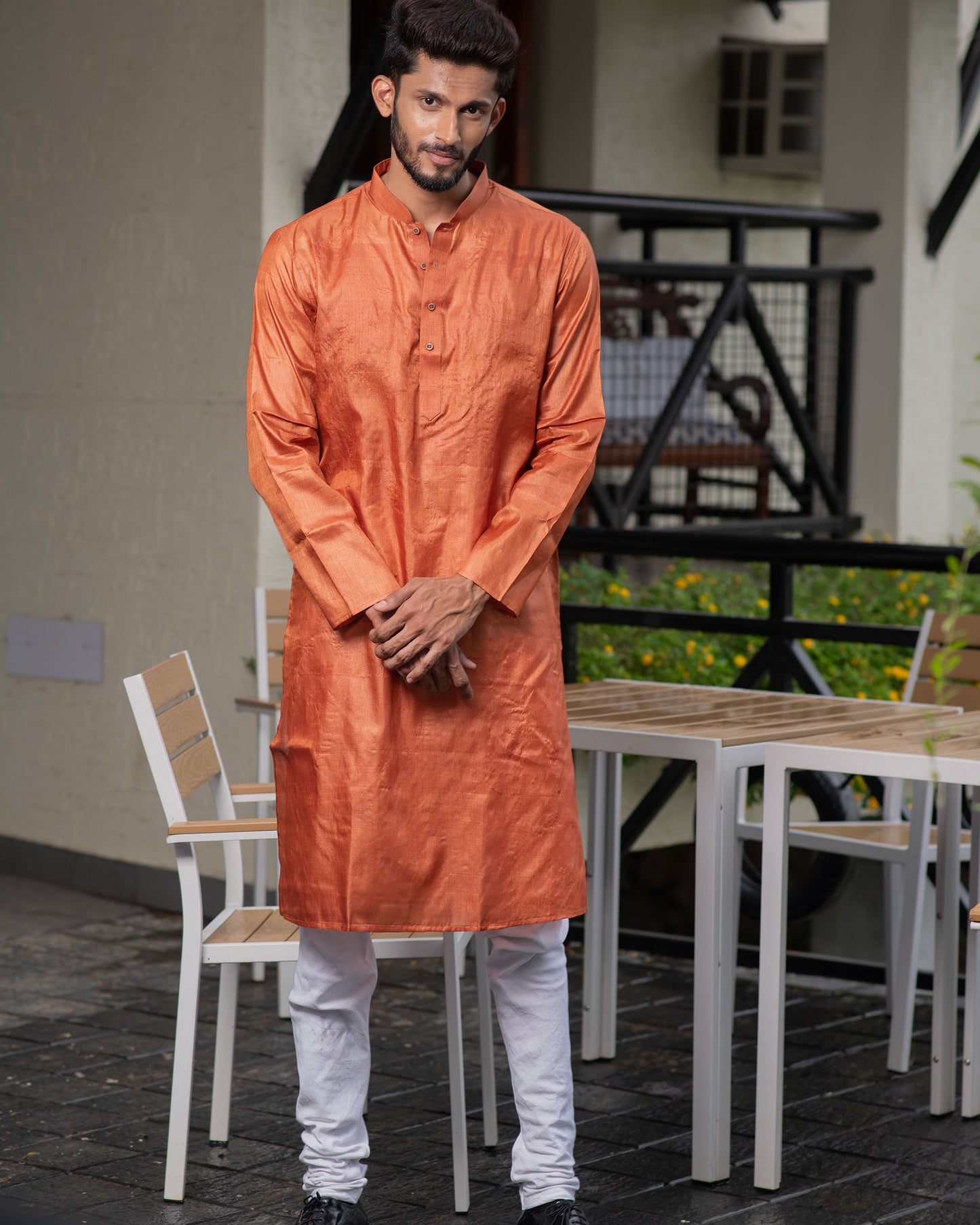 Tussar Handloom Long Kurta (Saffron)