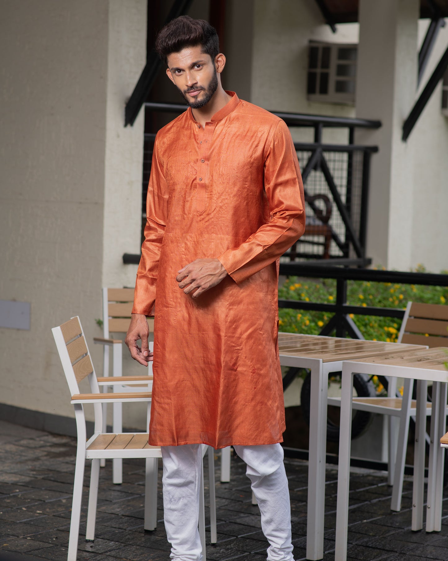 Tussar Handloom Long Kurta (Saffron)