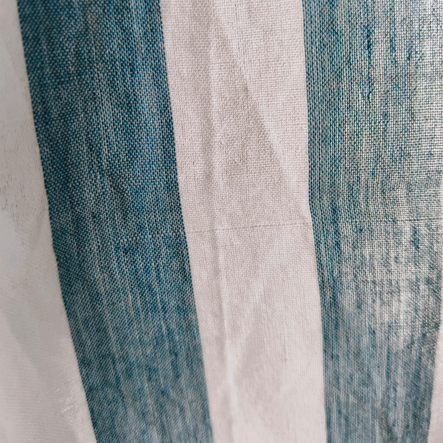 Cotton Handloom Fabric 1" Blue Stripe