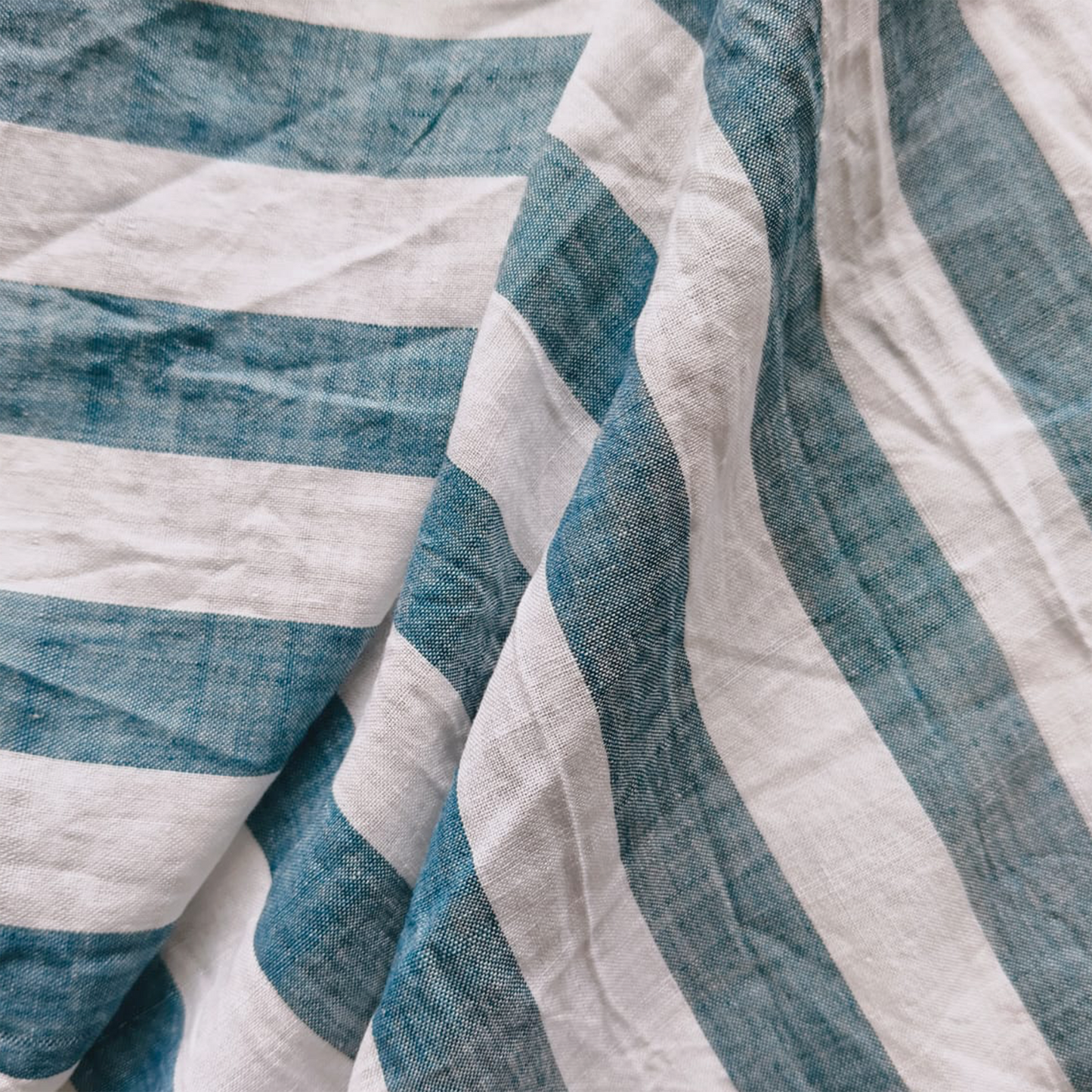 Cotton Handloom Fabric 1" Blue Stripe