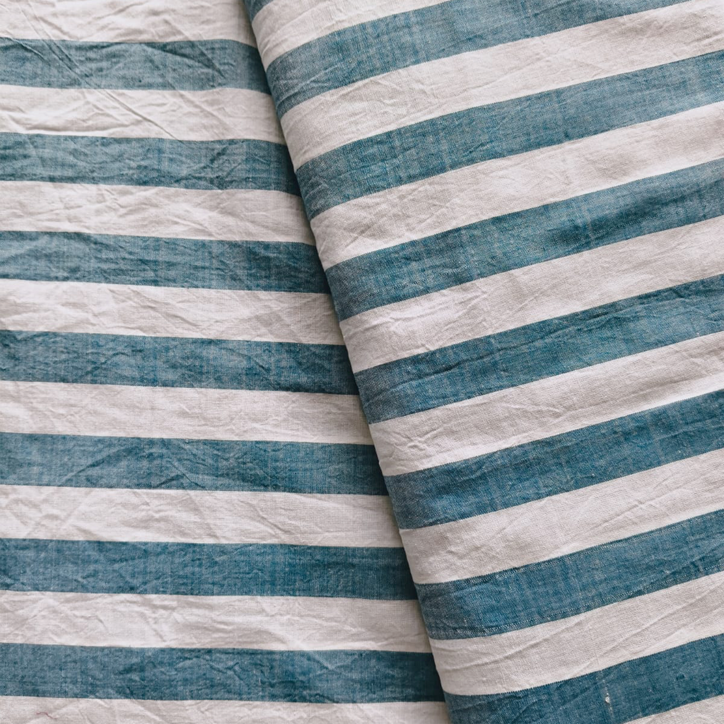 Cotton Handloom Fabric 1" Blue Stripe