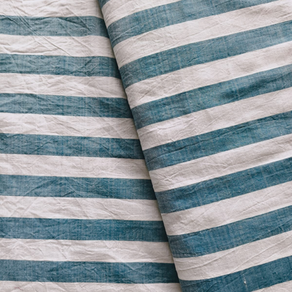 Cotton Handloom Fabric 1" Blue Stripe