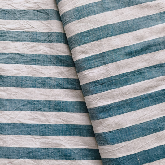 Cotton Handloom Fabric Ocean Blue stripe