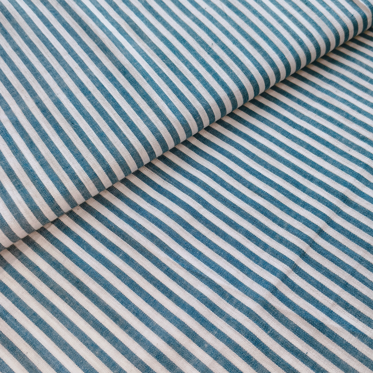 Cotton Handloom Fabric Ocean Blue pencil stripe