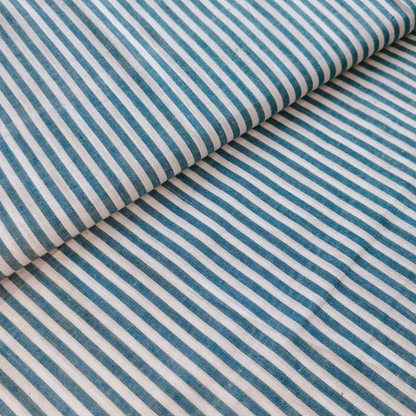 Cotton Handloom Fabric Ocean Blue pencil stripe