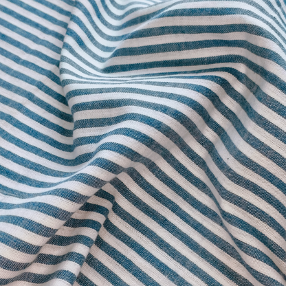 Cotton Handloom Fabric Ocean Blue pencil stripe