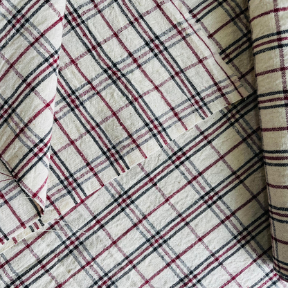 Cotton Khadi Fabric black brown checks