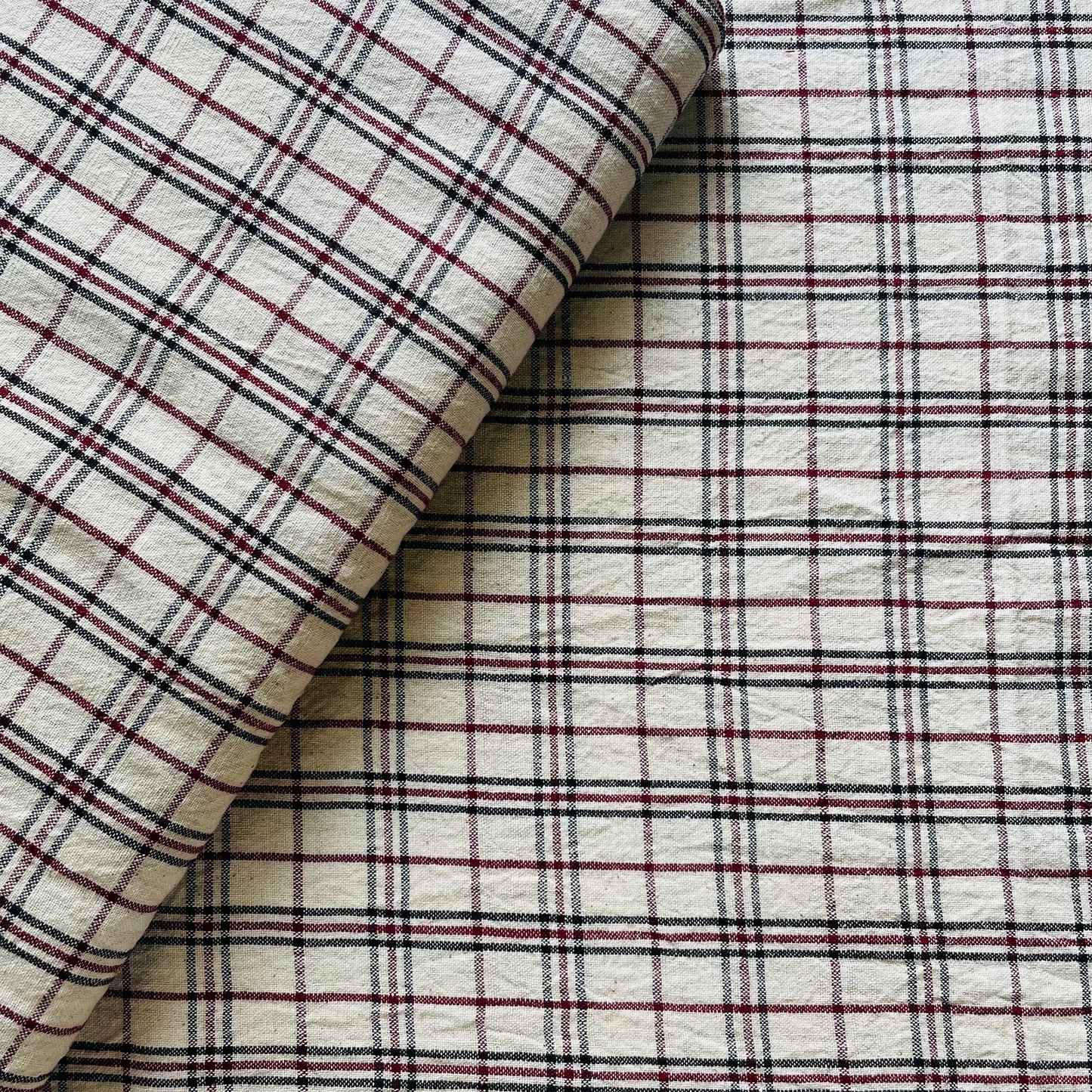 Cotton Khadi Fabric black brown checks