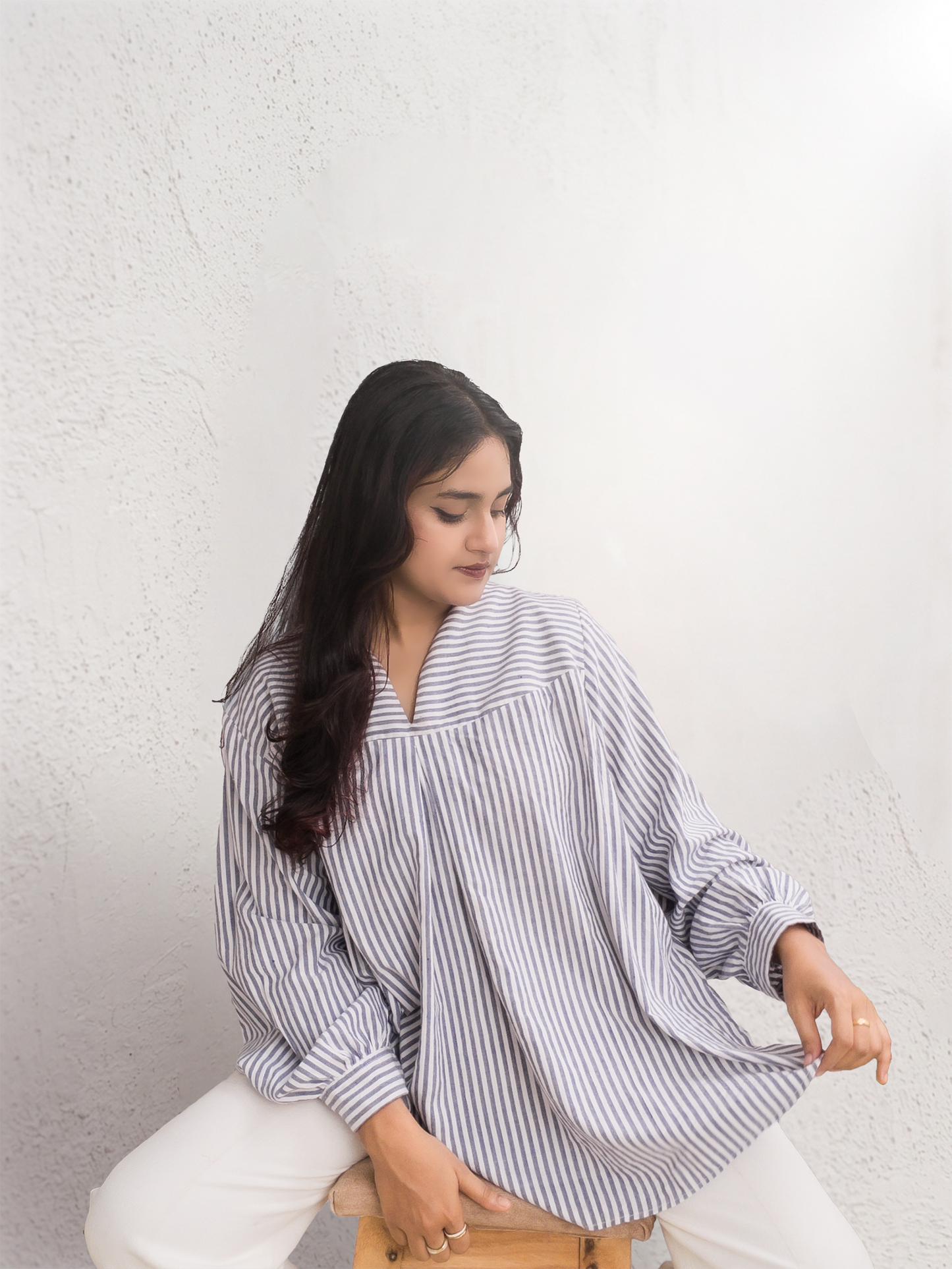 Oversized blue and white striped tunic