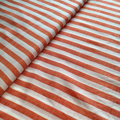 Cotton Handloom Fabric White orange striped