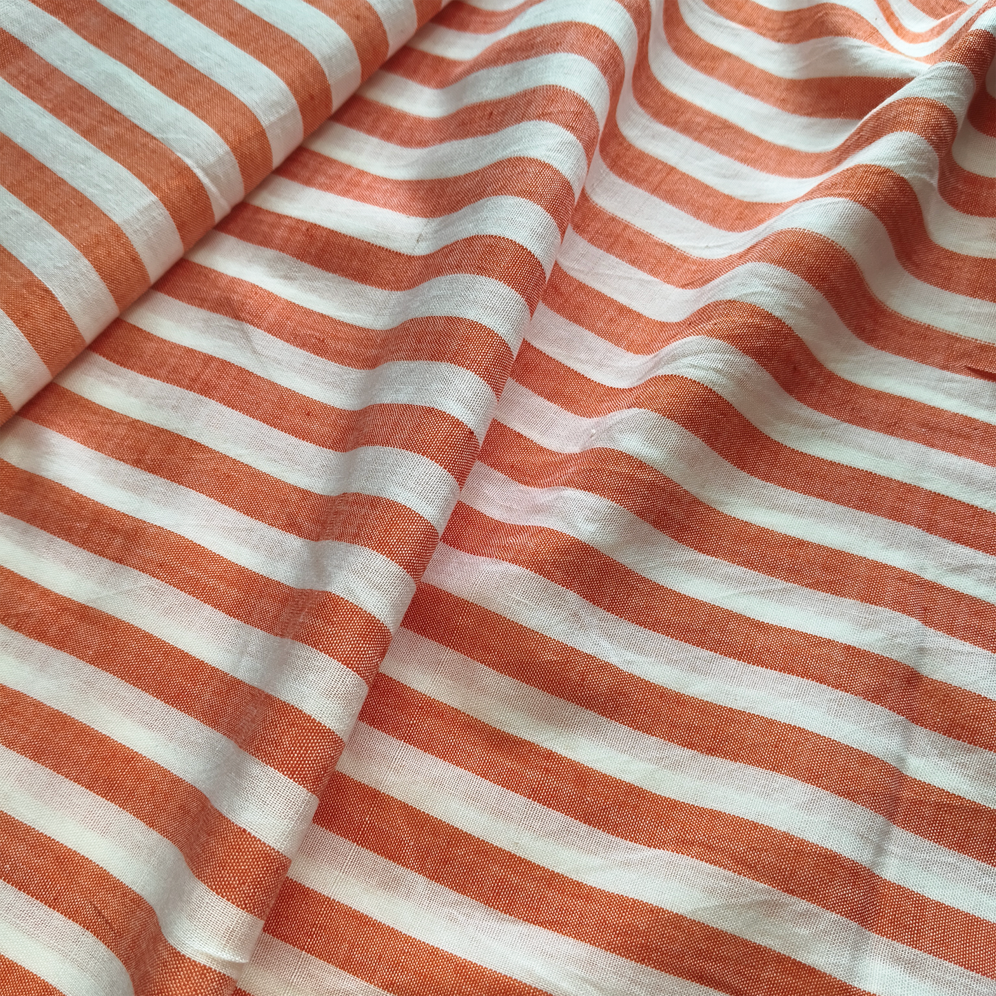 Cotton Handloom Fabric White orange striped