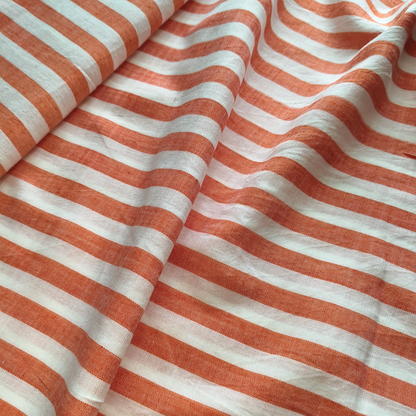 Cotton Handloom Fabric White orange striped