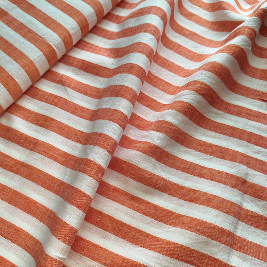 Cotton Handloom Fabric White orange striped