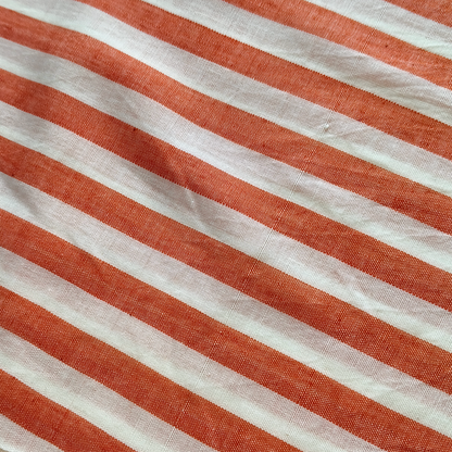 Cotton Handloom Fabric White orange striped