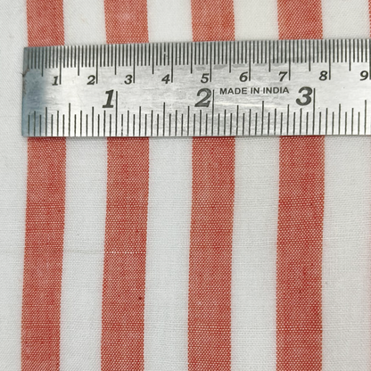 Cotton Handloom Fabric White orange striped