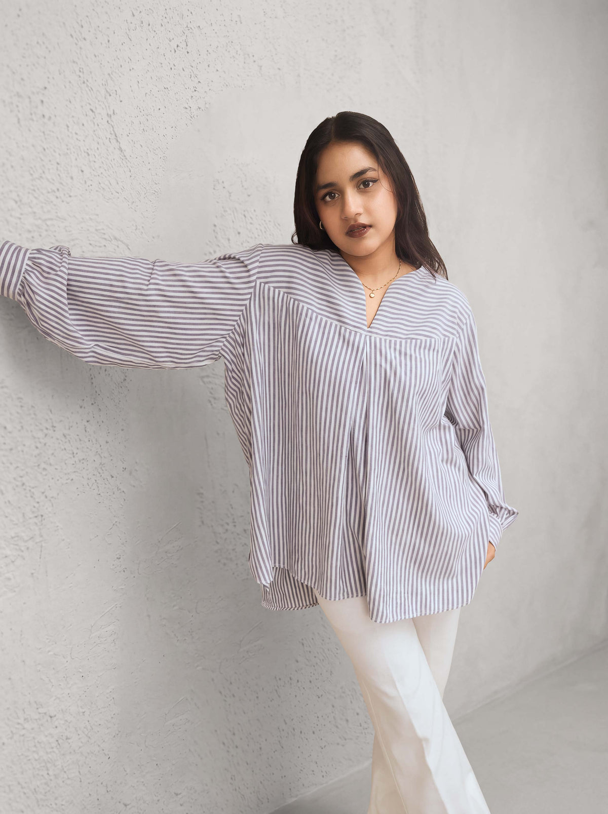 Oversized blue and white striped tunic