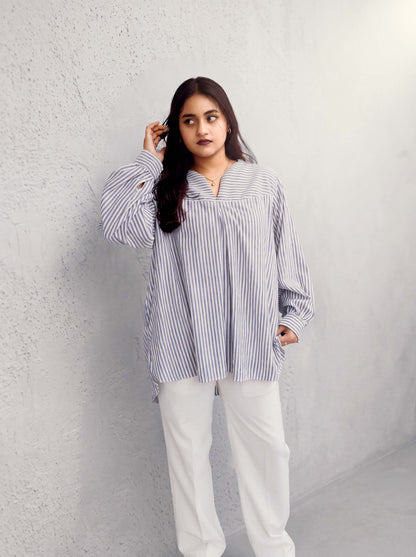 Oversized blue and white striped tunic