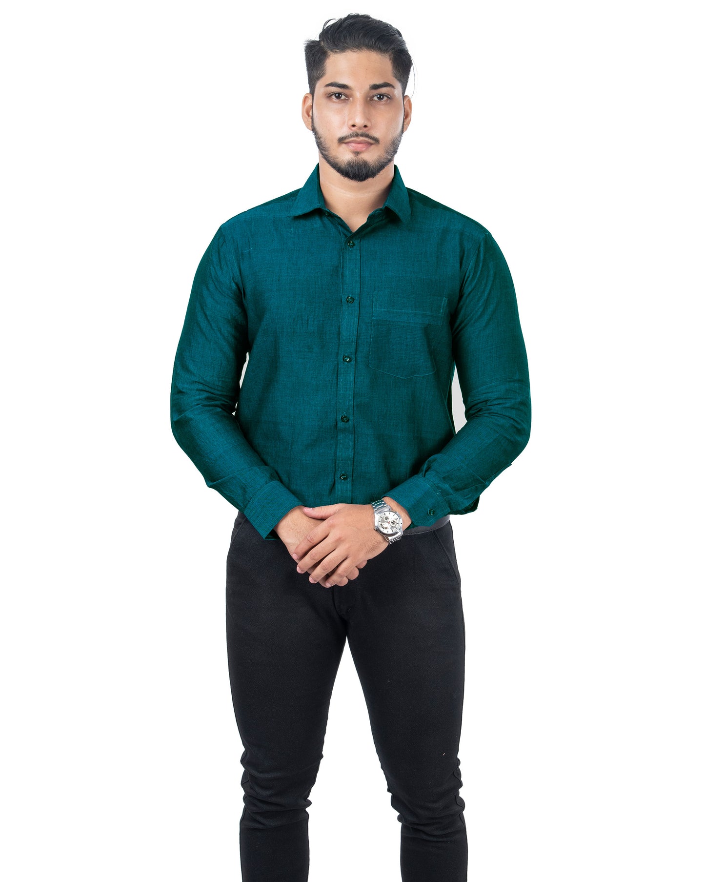 Handloom Cotton Full Sleeve Shirts Teal Blue