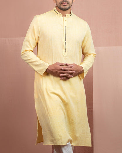 Full Sleeve Long Kurta Pastel Yellow