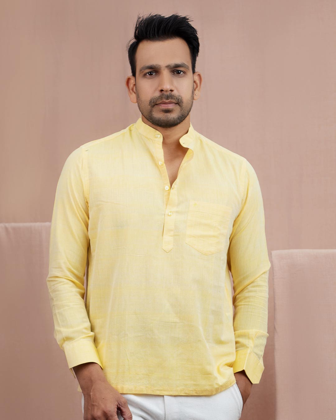 Full Sleeve Short Kurta Pastel Yellow