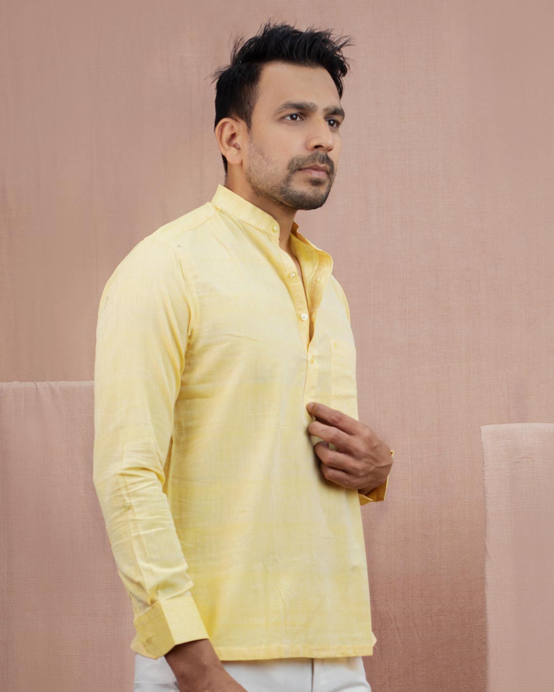 Full Sleeve Short Kurta Pastel Yellow