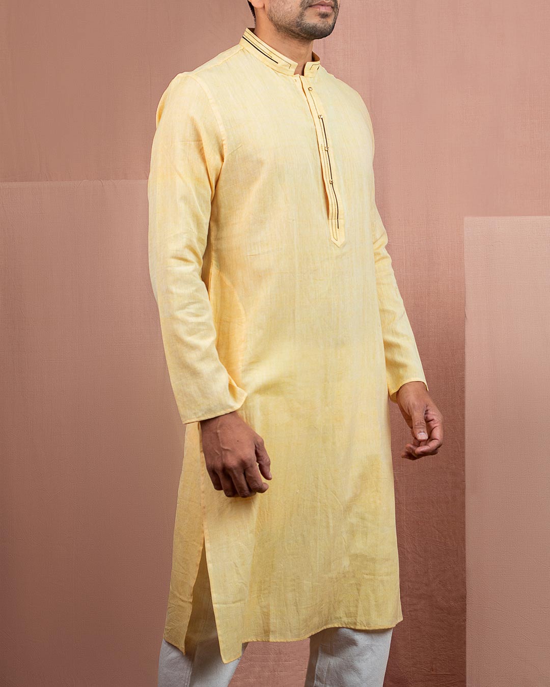 Full Sleeve Long Kurta Pastel Yellow