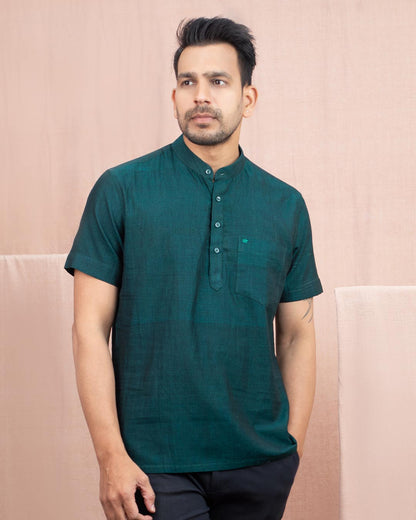 Half Sleeve Short Kurta Peacock Green