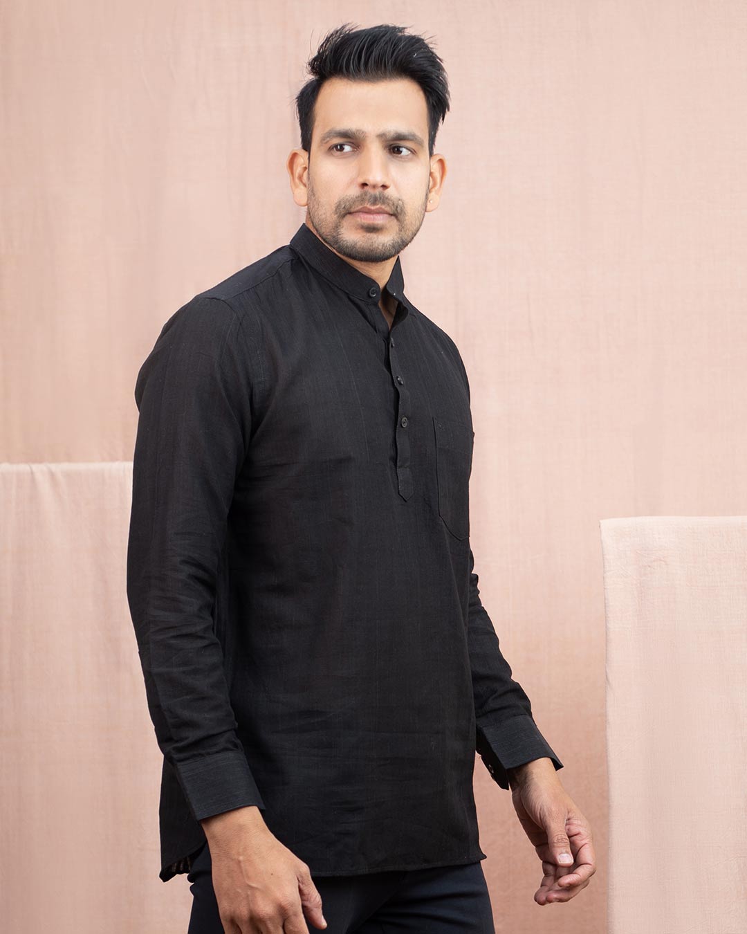 Full Sleeve Short Kurta Rich Black