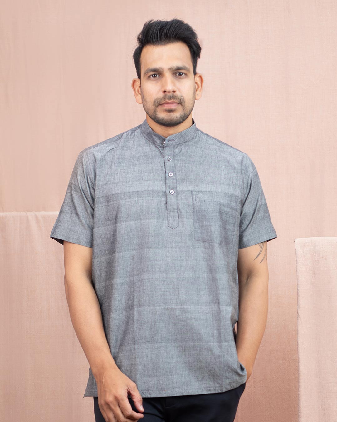 Half Sleeve Short Kurta Steel Grey