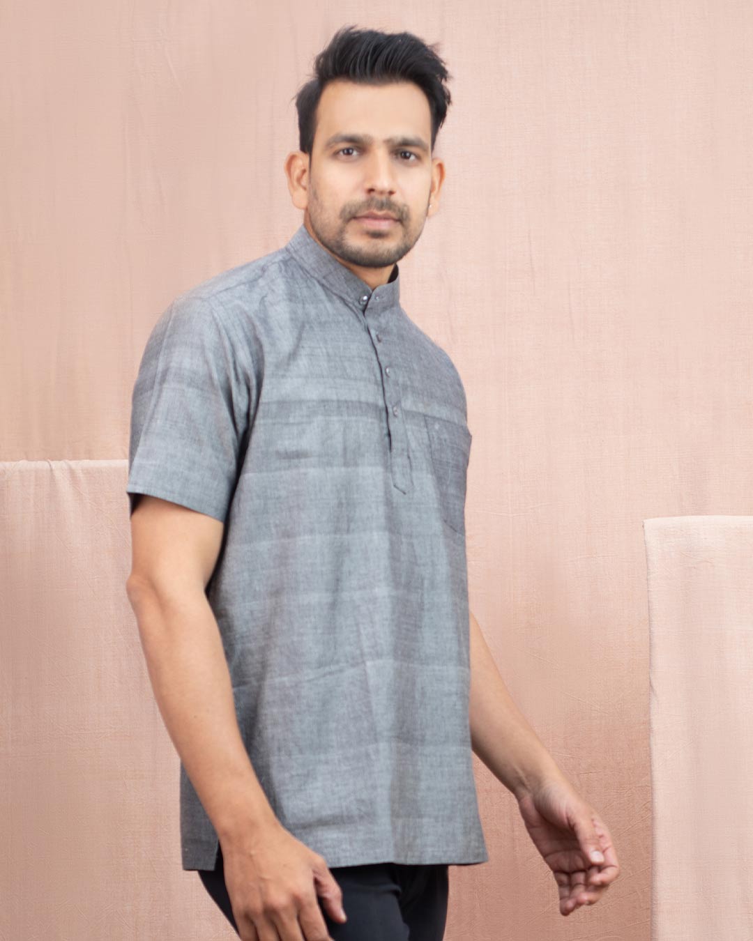 Half Sleeve Short Kurta Steel Grey