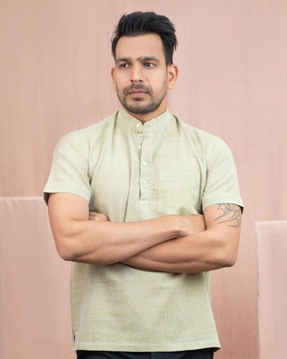 Half Sleeve Short Kurta Tea Green