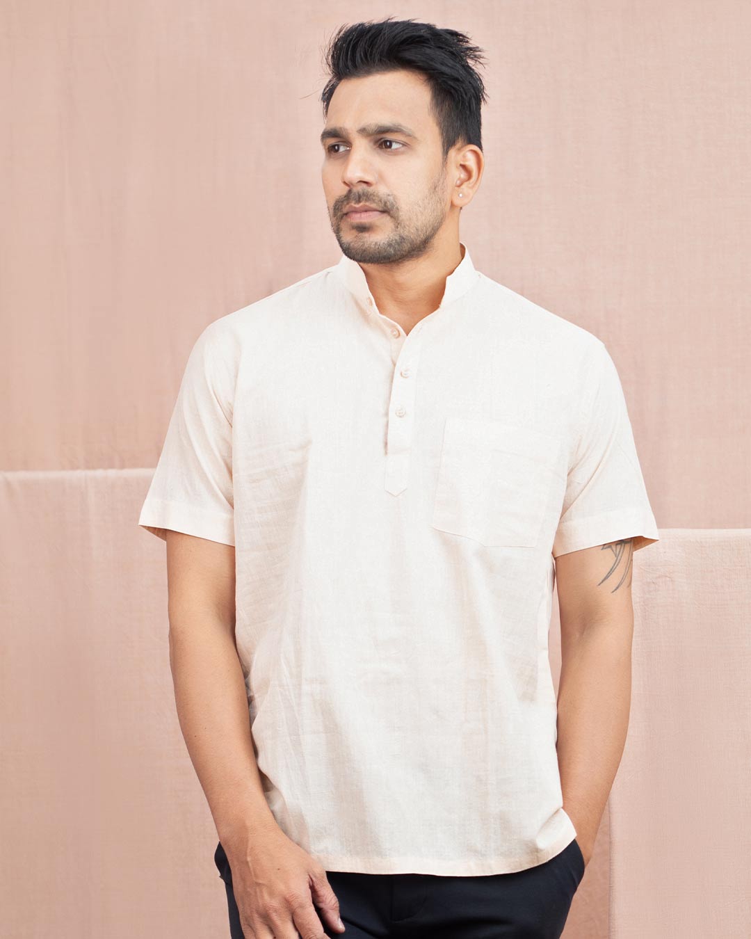 Half Sleeve Short Kurta Ivory